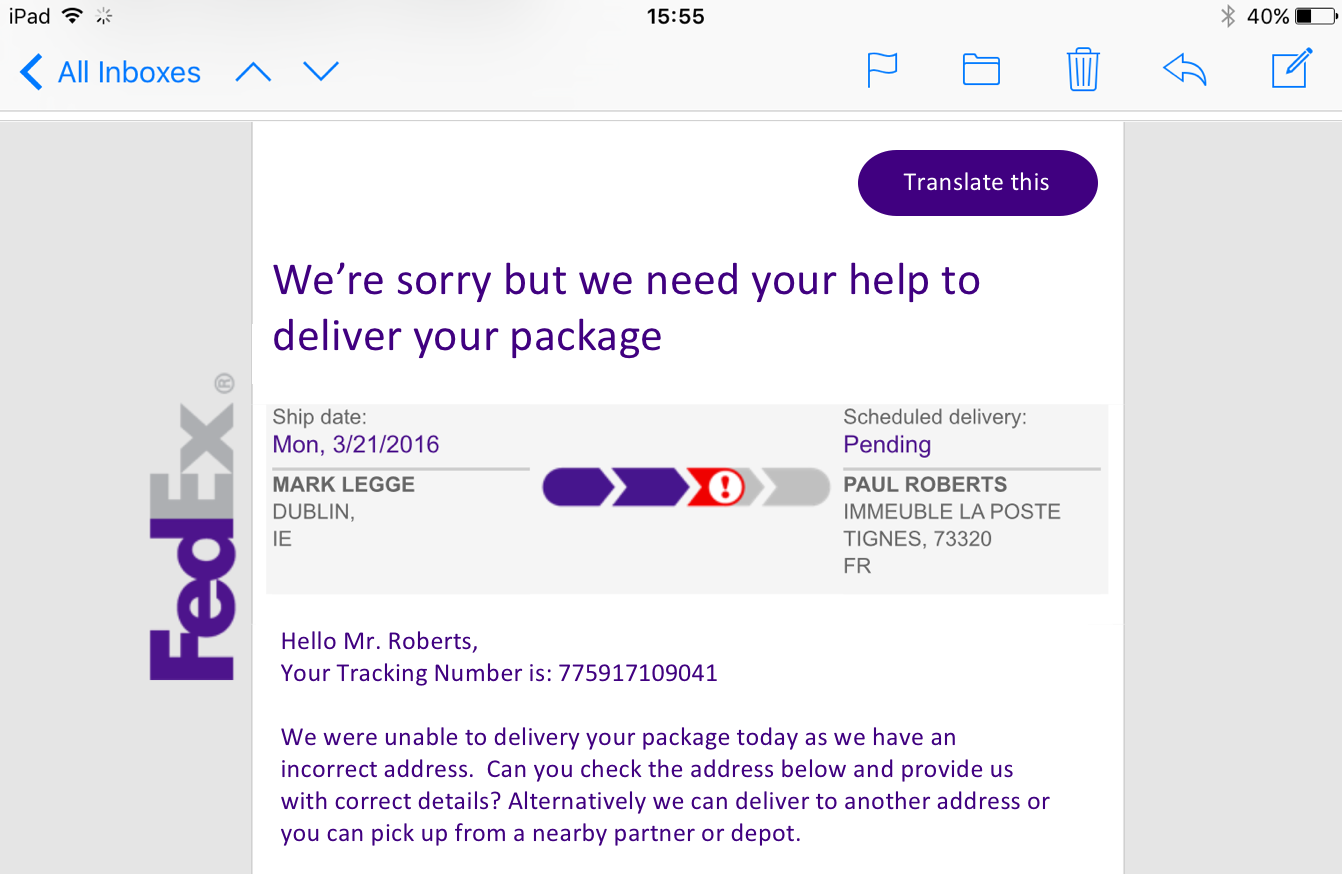 iPad 2 shipped via FedEx - why is hold at FedEx location not available?