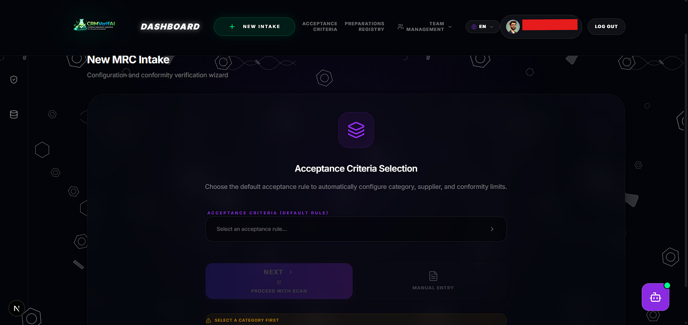 CoA acquisition/scan screen