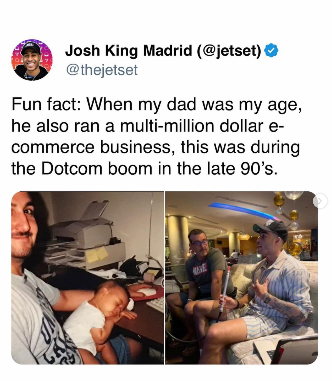 Josh King Madrid (JetSet)  Internet celebrity, co-inventor of the world's  first AI messenger chatbot for Instagram DM, author, digital marketer,  media personality, film producer, creator of 'Millionaire Dropout' &  r. Known
