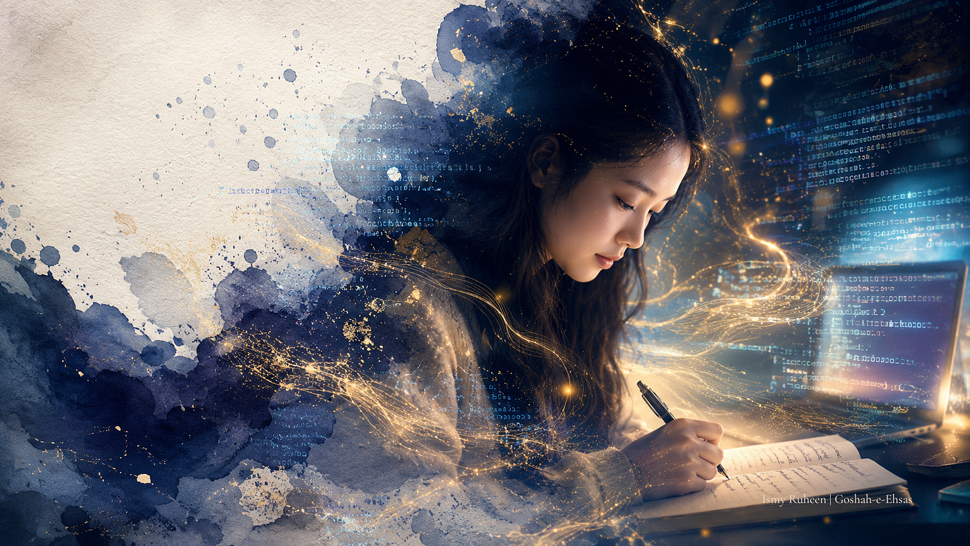 Where the human heart meets artificial intelligence: a self-taught crossroads of soul and silicon. (Image generated by Ismy Ruheen via AI).