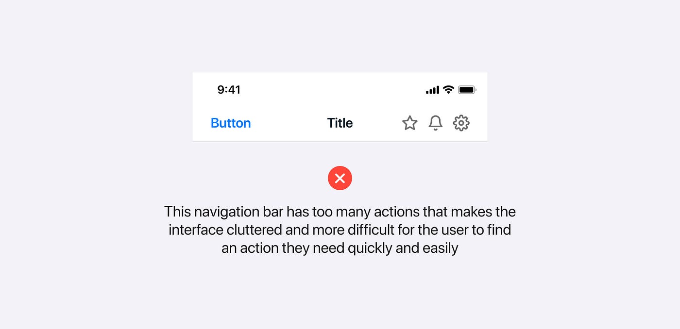 Navigation bar with too many actions in it