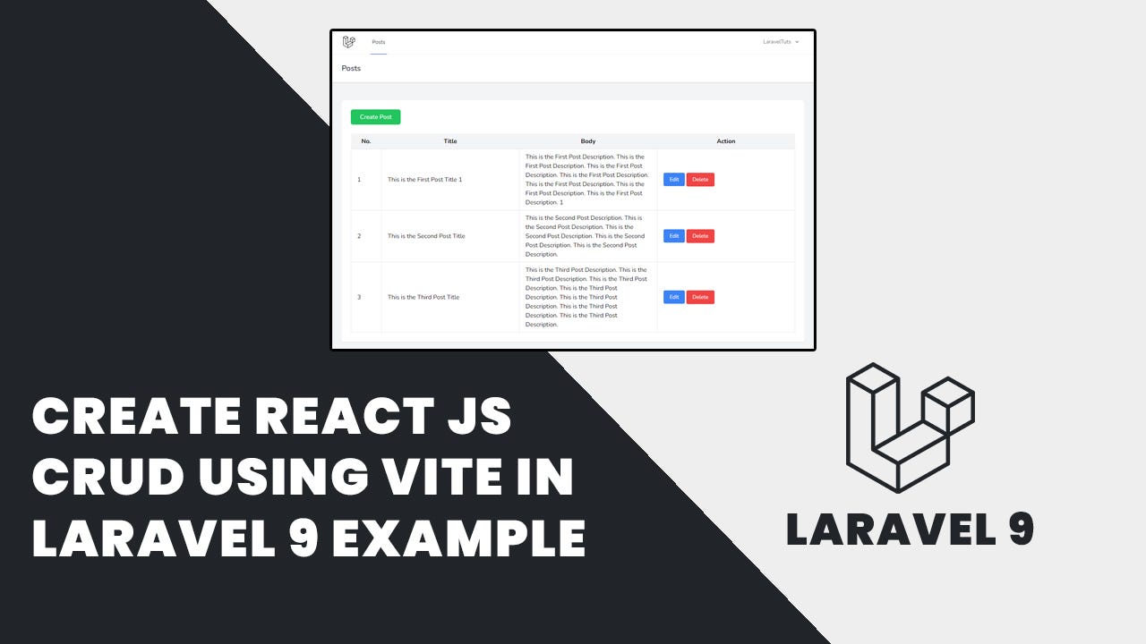 Create React JS CRUD using Vite in Laravel 9 Example | by LaravelTuts |  Medium