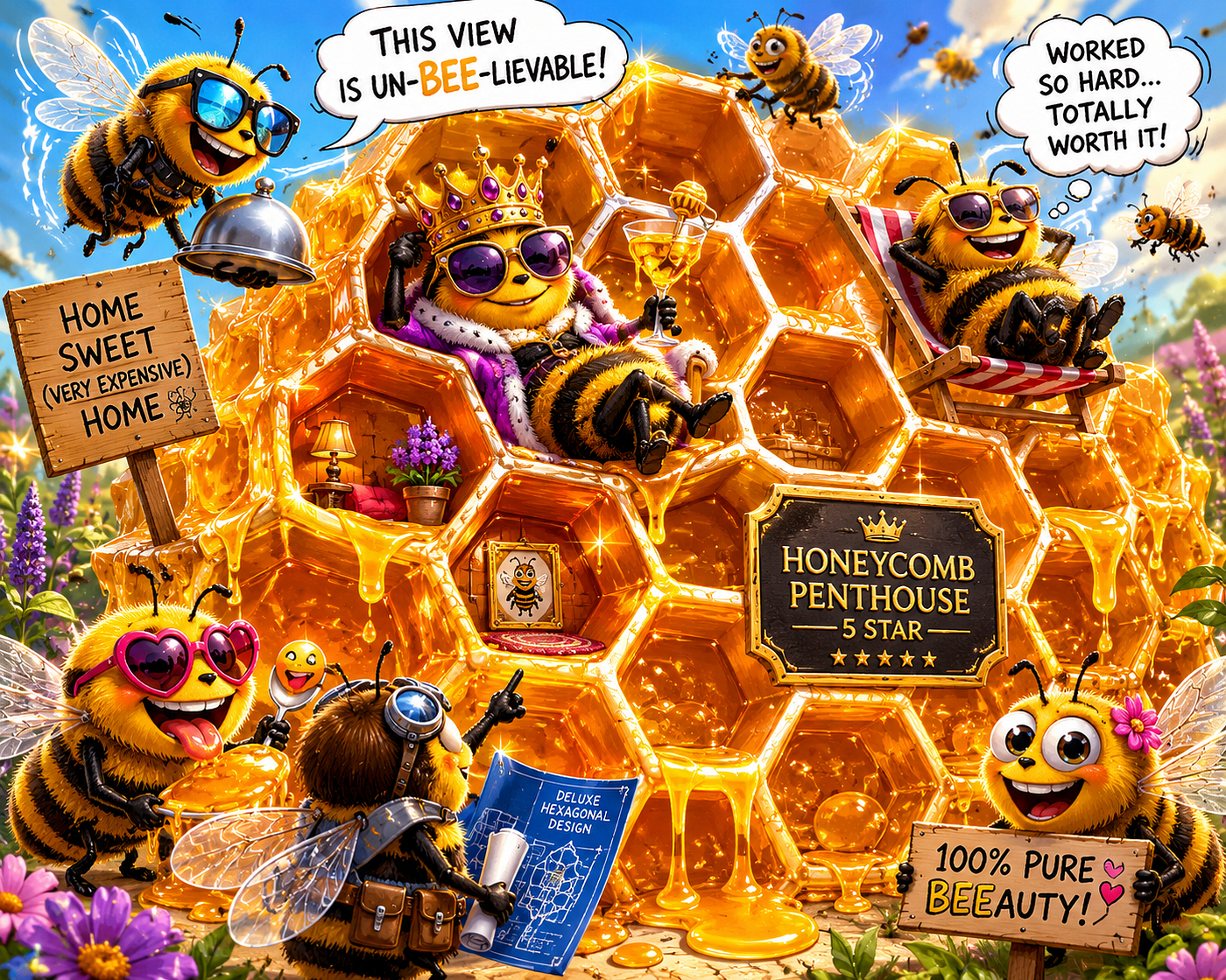 Book you and your ‘honey’ into the Honeycomb Penthouse — image generated using ChatGPT (Open AI).