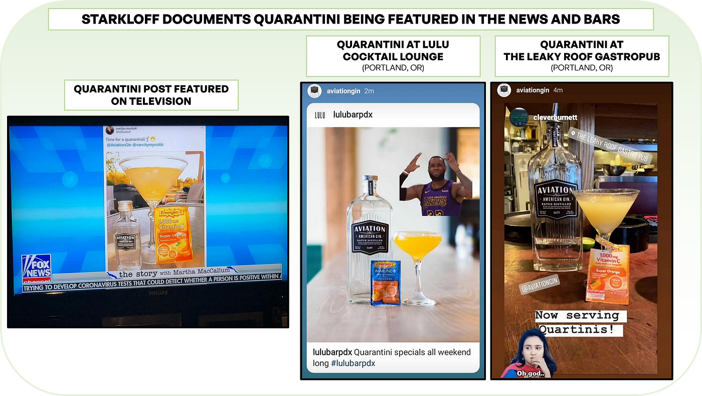 Starkloff documented her viral quarantini post being featured in the news and when her cocktail invention was sold in bars