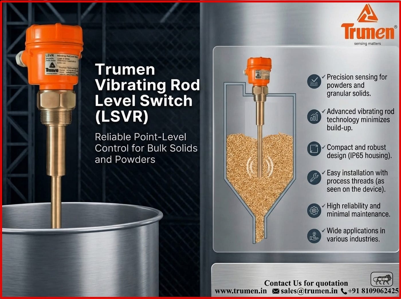 Vibrating Rod Level Switch for Powders & Solids | LSVR — Trumen India