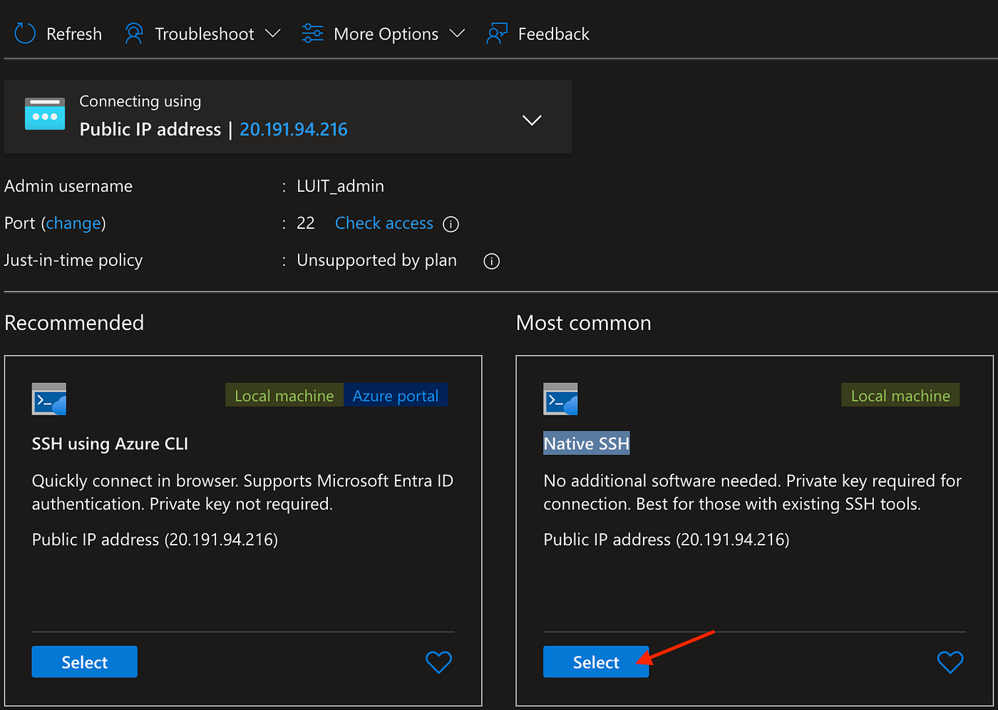Select Native SSH