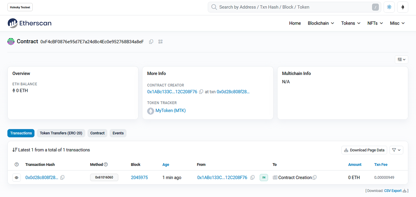 How to Create and Deploy an ERC20 Token on the Holesky Testnet Using  Hardhat and OpenZeppelin | by Tebbo | Block Magnates