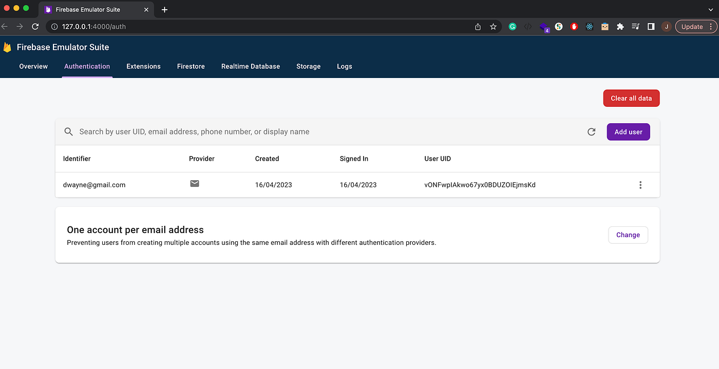 New User Appearing In The Emulator Dashboard