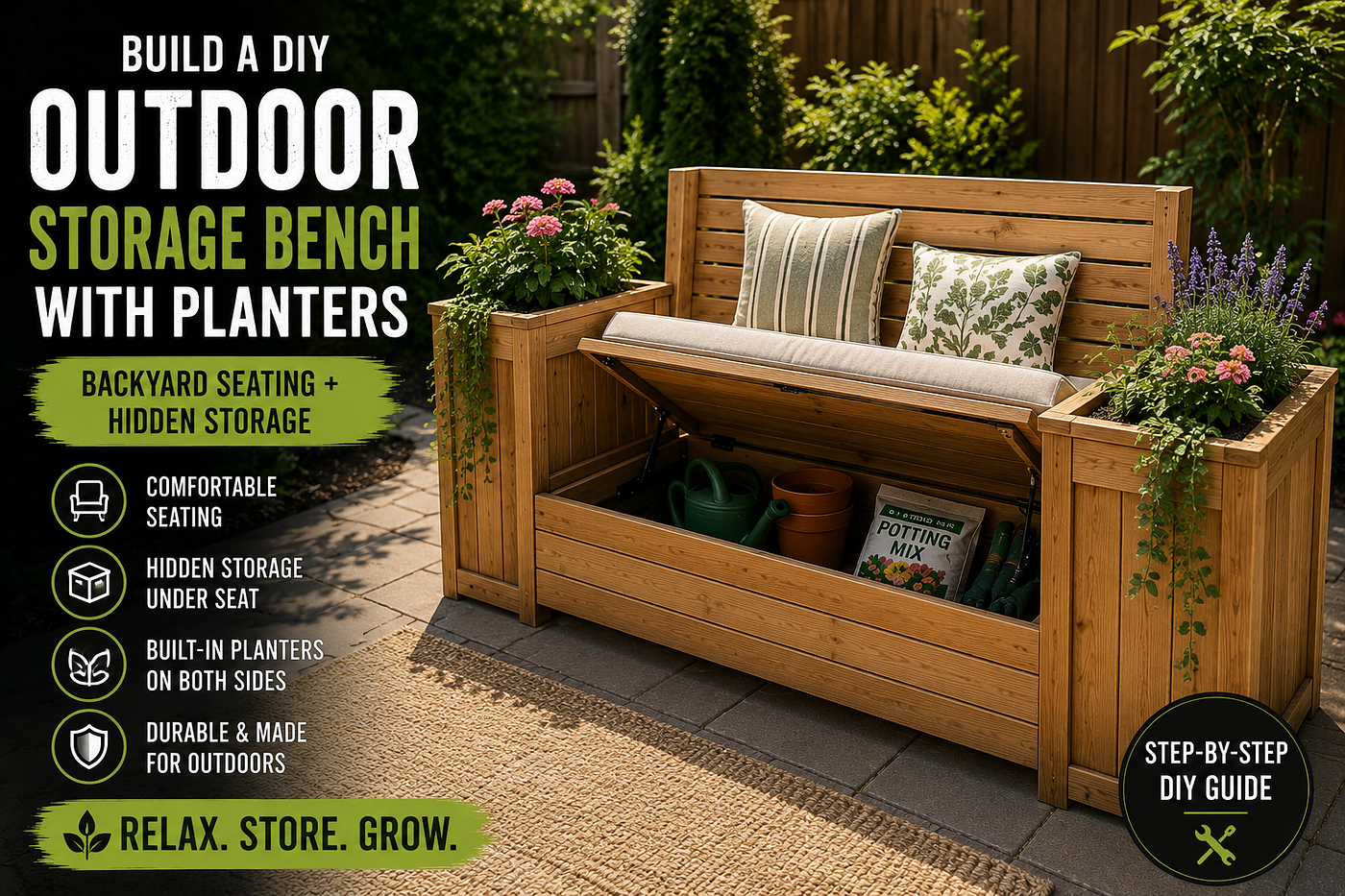 🔧 Build a DIY Outdoor Storage Bench With Planters (Backyard Seating + Hidden Storage)