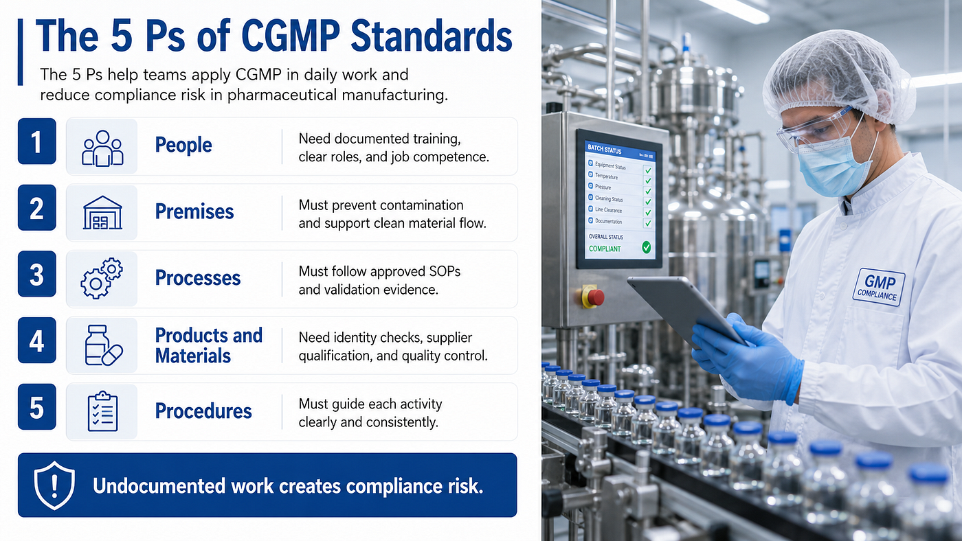 The 5 Ps of cGMP standards (Image generated by AI)