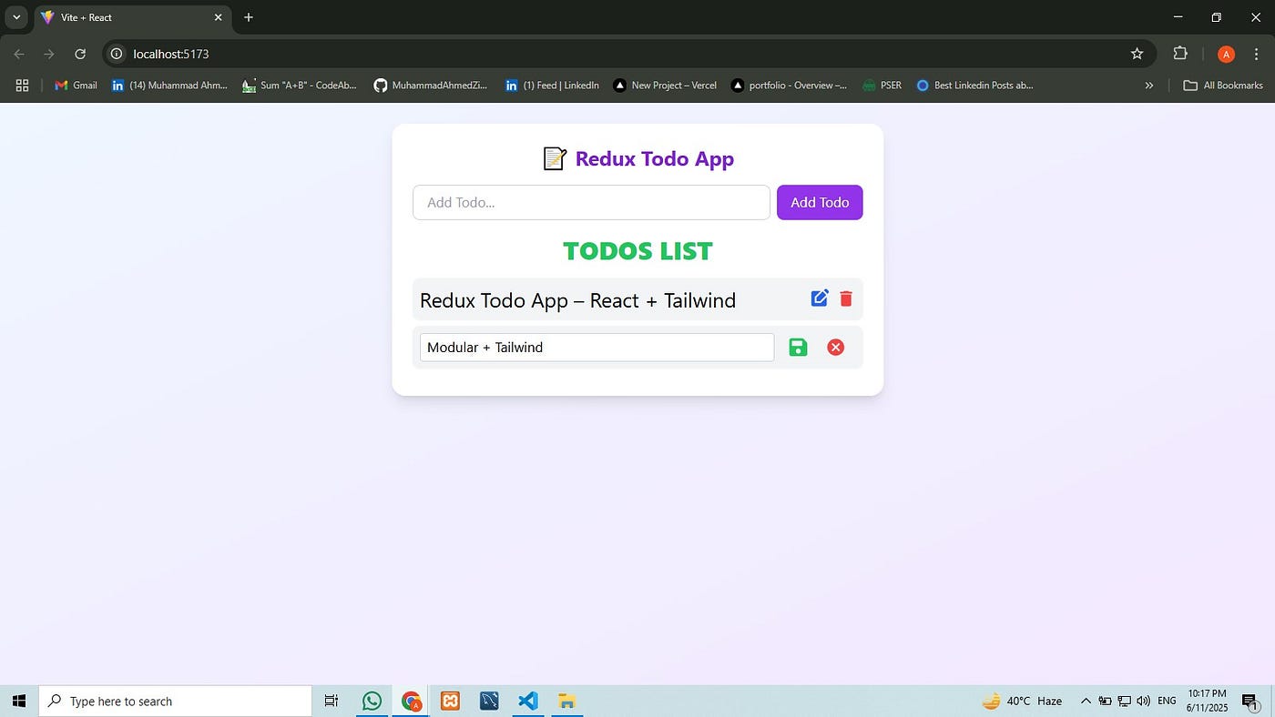 🚀 Just Finished Building a Production-Ready Redux Todo App with TailwindCSS! 🧠✨