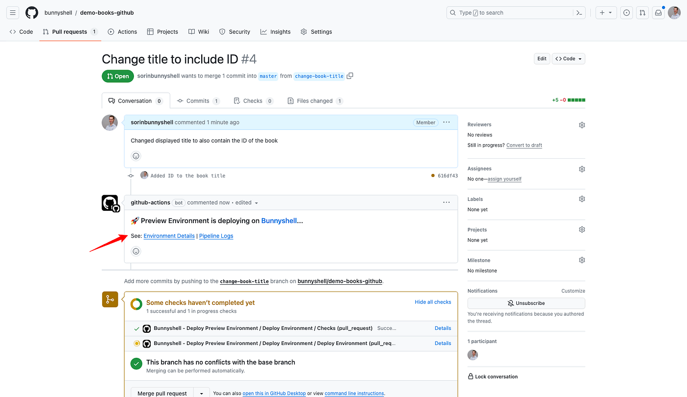 GitHub — Pull Request comment — in progress