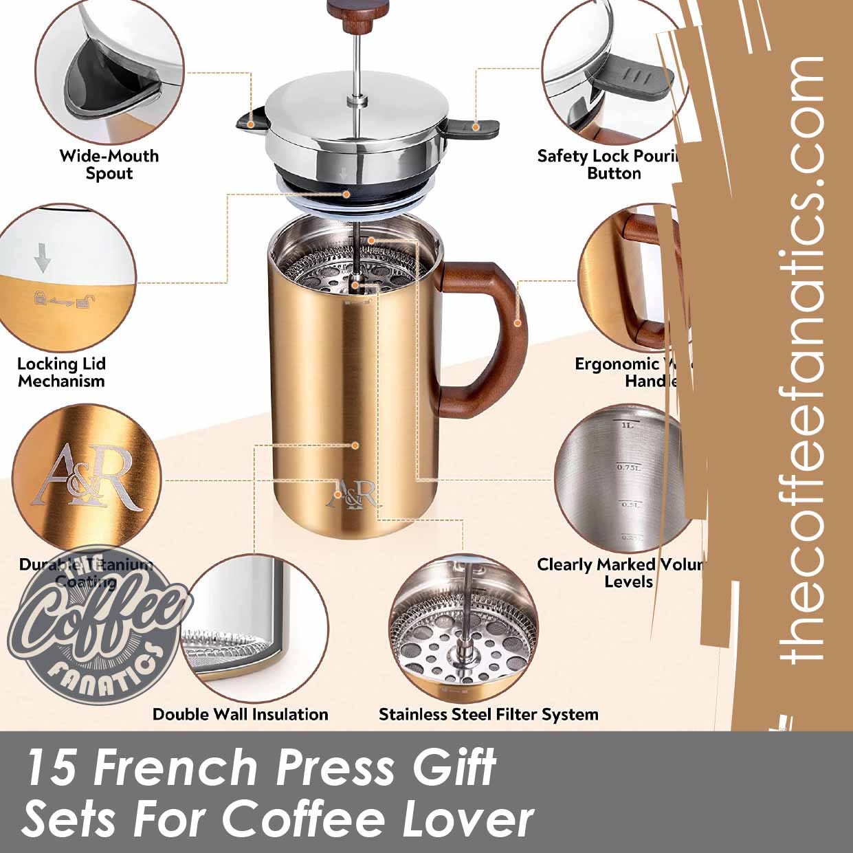 Bean Grinder French Press Pot Set Utensils Event Gifts