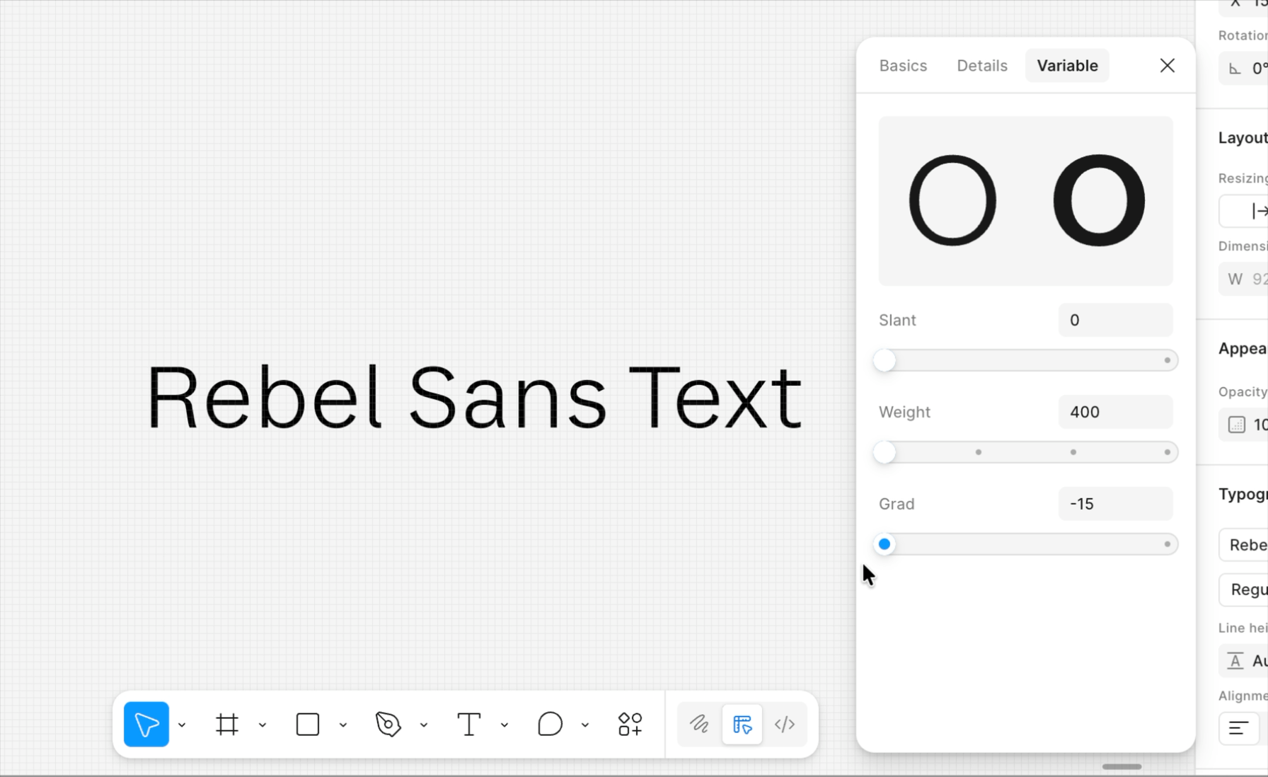 The grade variable allowed us to increase emphasis in our type styles while minimizing layout shift in product.