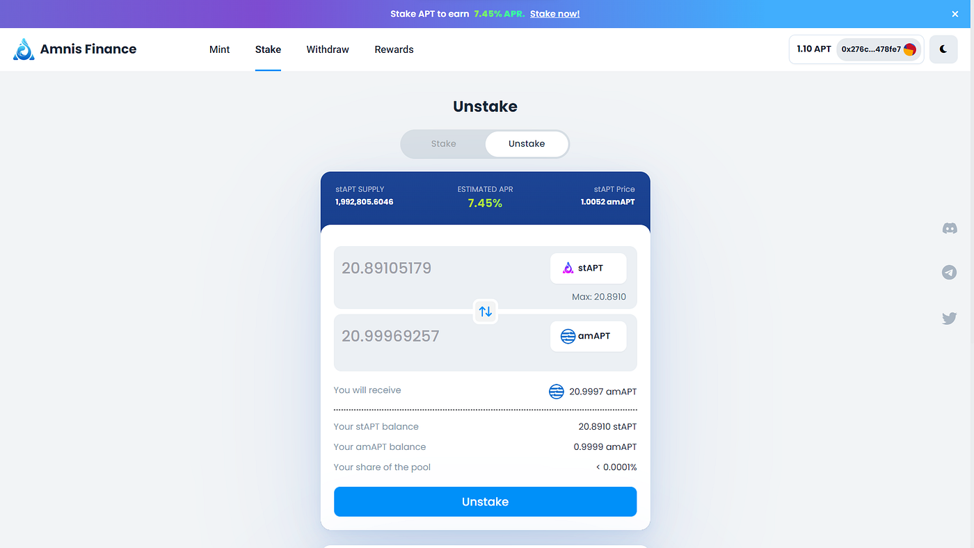 How to Stake APT on Amnis Finance Mainnet — Step by Step Guide | by Jimbo |  Medium