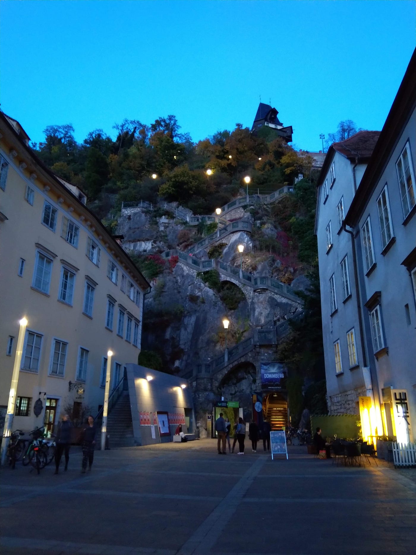 Graz Schloßbergsteig in the evening. October 2019. Photo by author