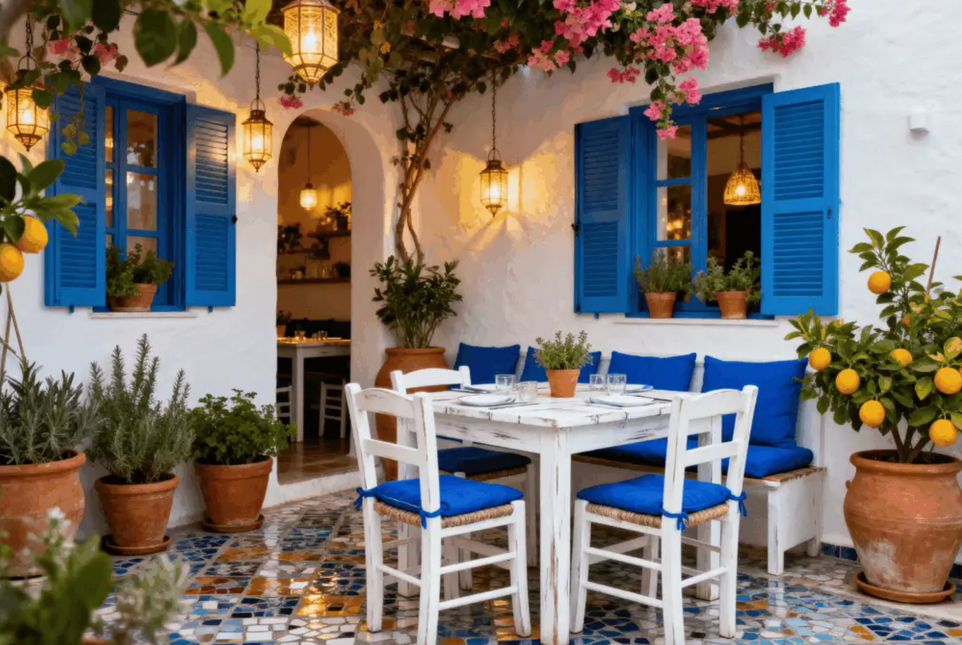 Santorini Restaurant Design: How to Bring Blue and White to Life