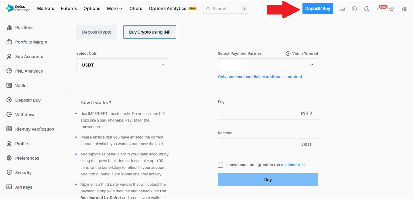 How to buy crypto with UPI on Delta Exchange using Alpyne | by Alpyne Labs  | Medium