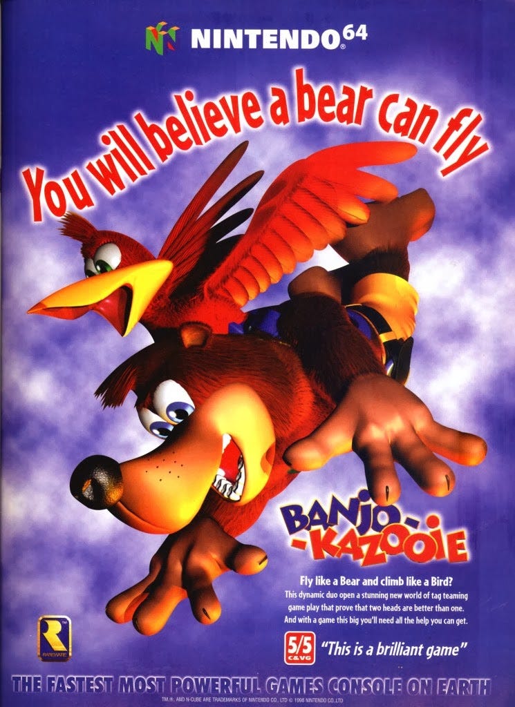 Vintage 1998 90s Nintendo 64 N64 Banjo Kazooie Cartridge Video