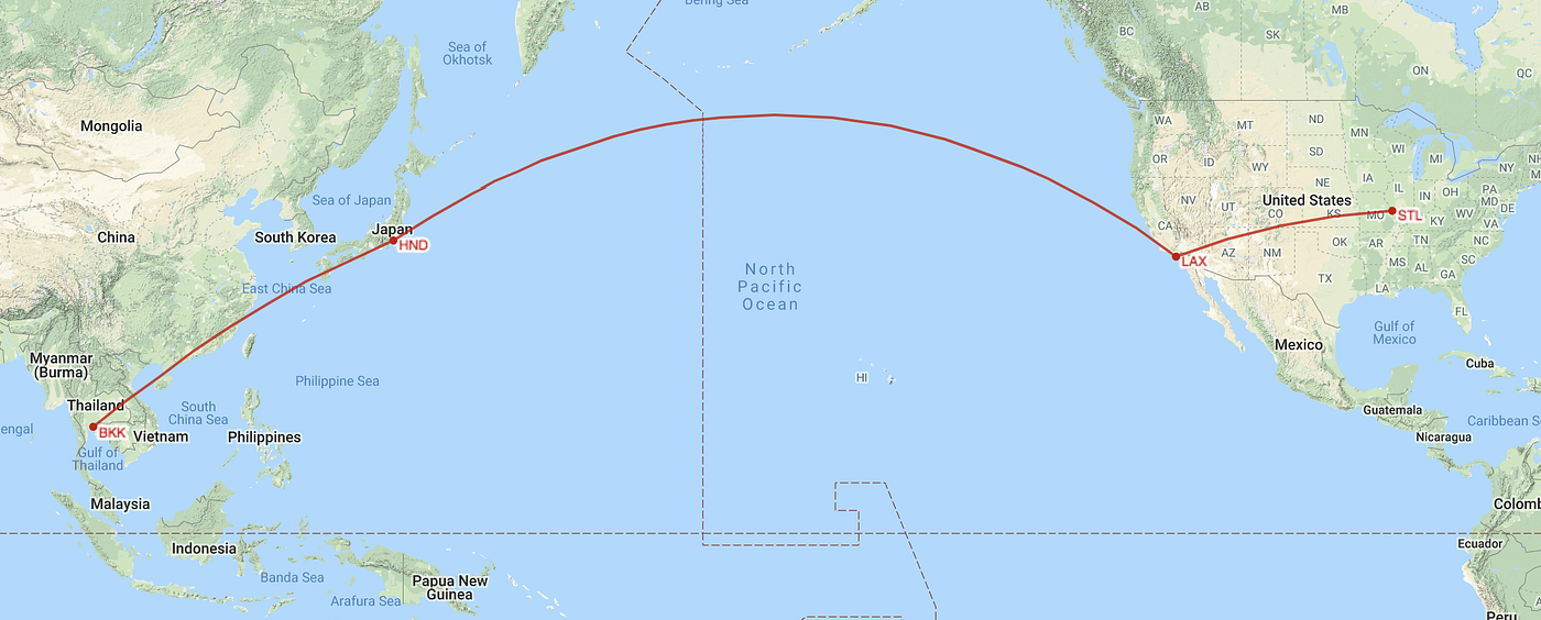Flight Path: STL-LAX-HND-BKK