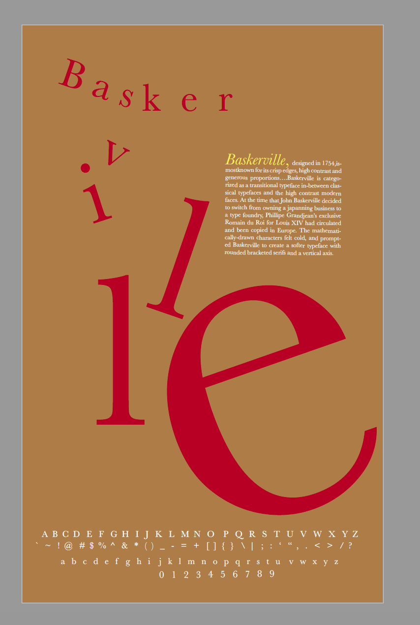 Project 3 Process. Typeface: Baskerville, by Dee Harris