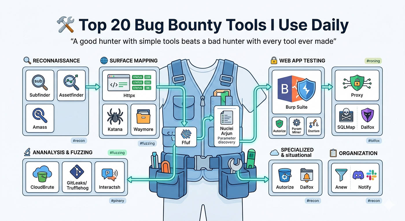 🛠️ Top 20 Bug Bounty Tools I Use Daily as a Full-Time Hunter