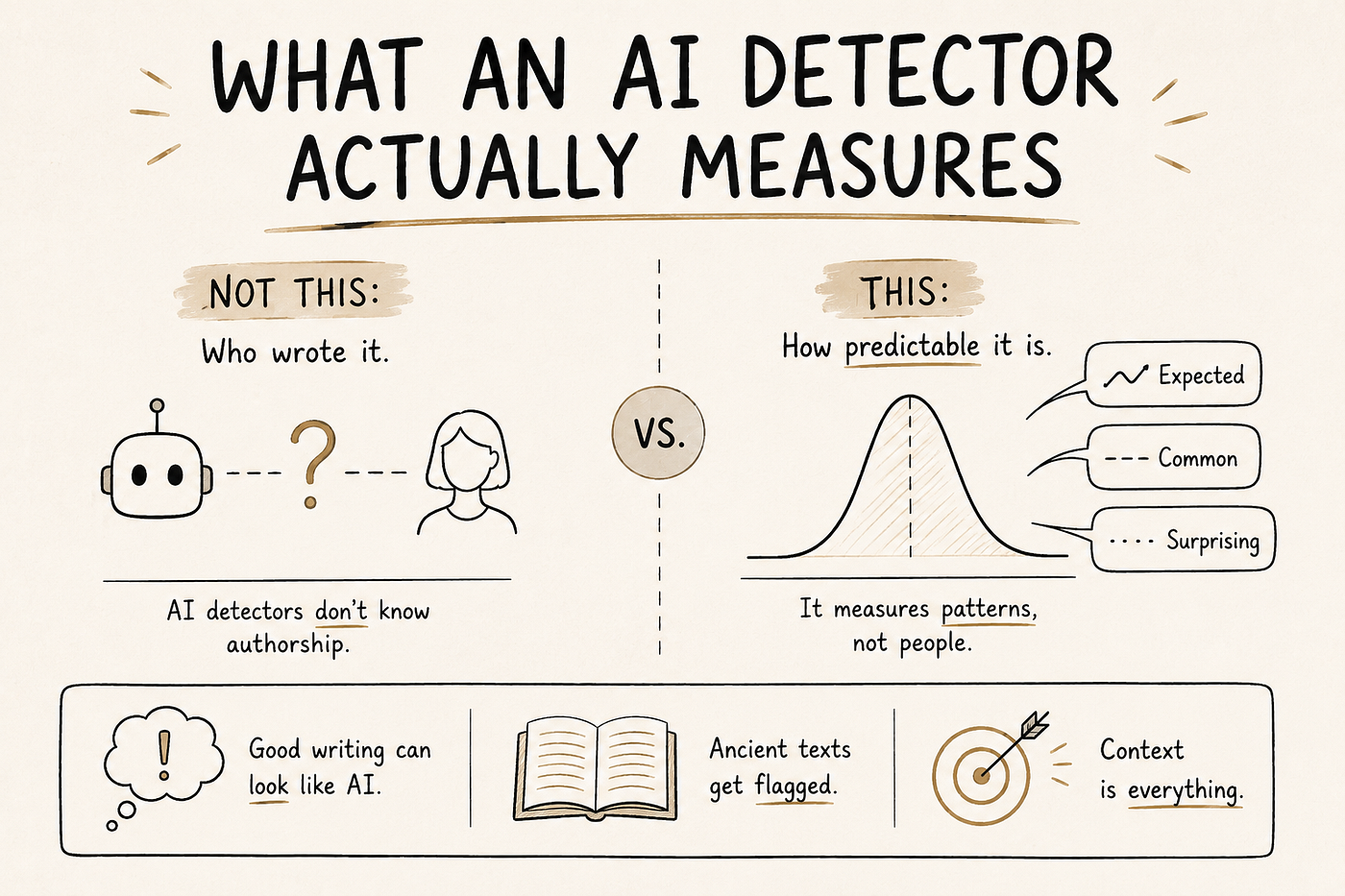 Graphic showing a visual overview of what an AI detector truly measures