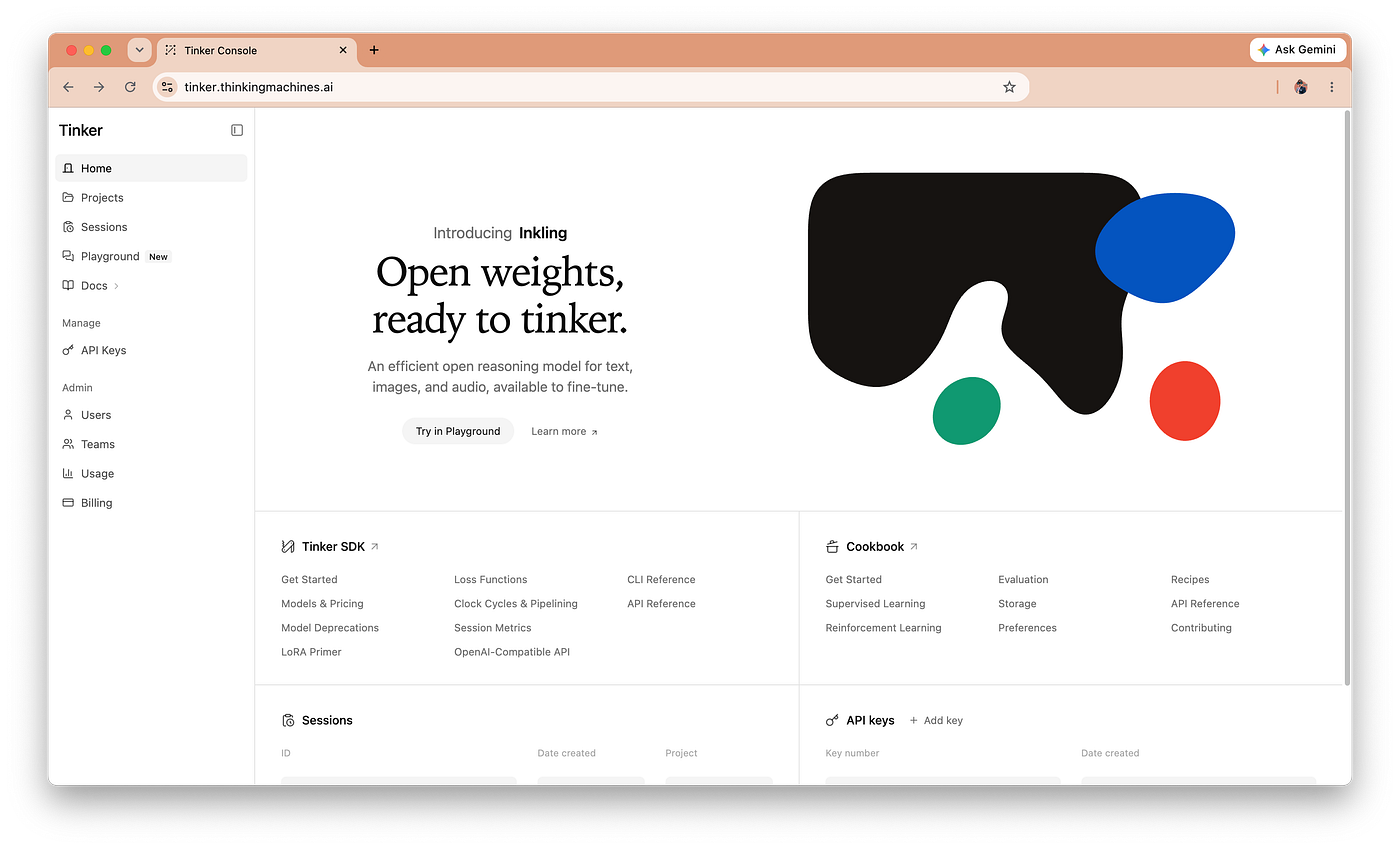 The Tinker platform dashboard.