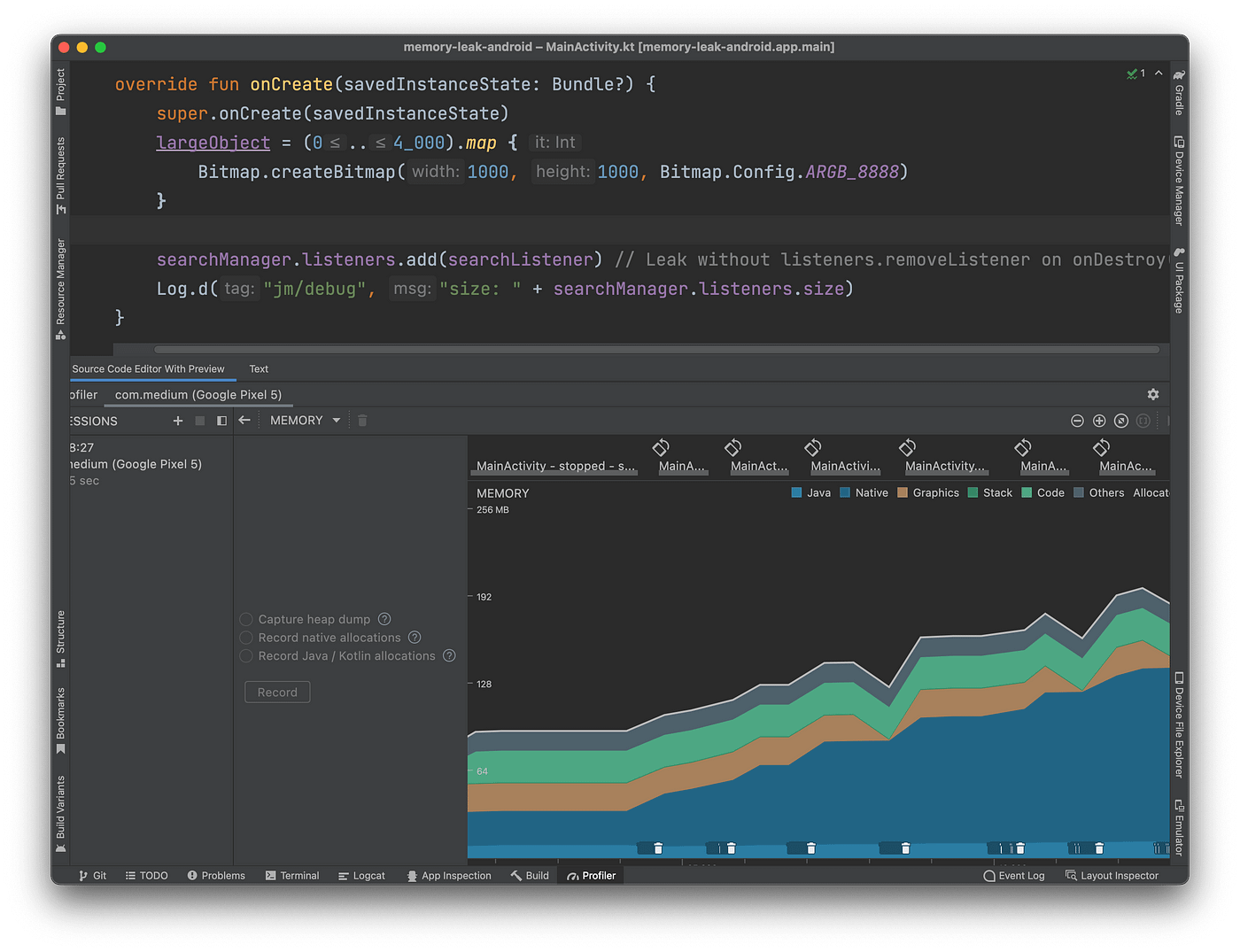 Memory leaks fix via Android Studio profiler 👀 | by Jonathan Mercandalli |  by MWM | Medium