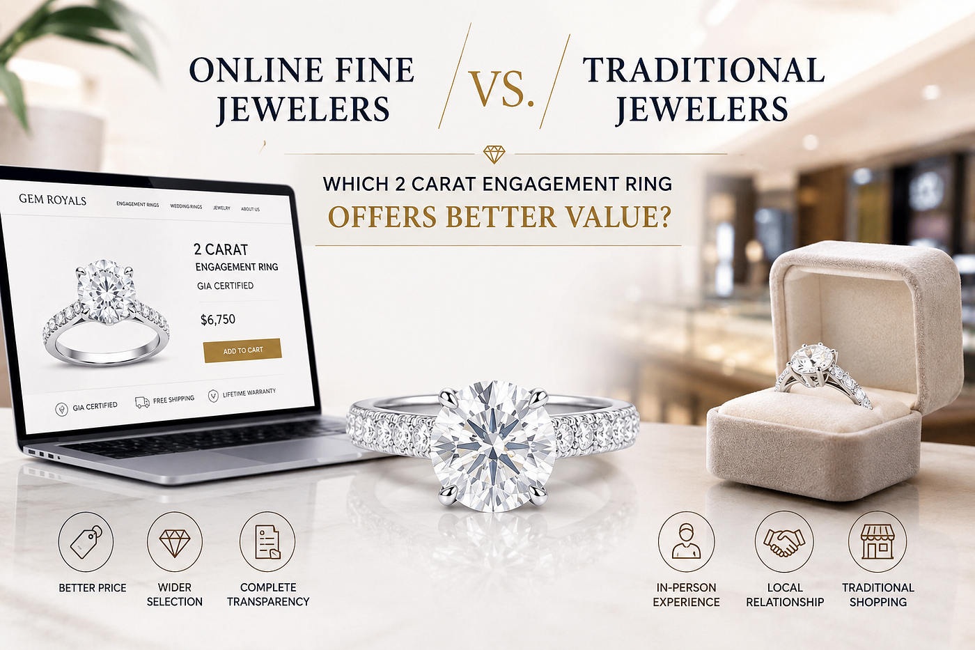 Online Fine Jewelers vs. Traditional Jewelers: Which 2 Carat Engagement Ring Offers Better Value?