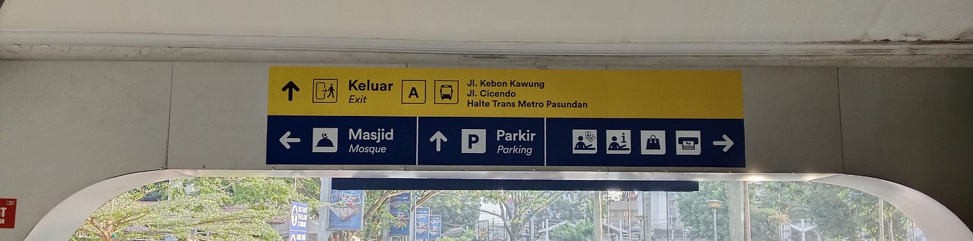 Signs for lavatory (top) and parking area (bottom).