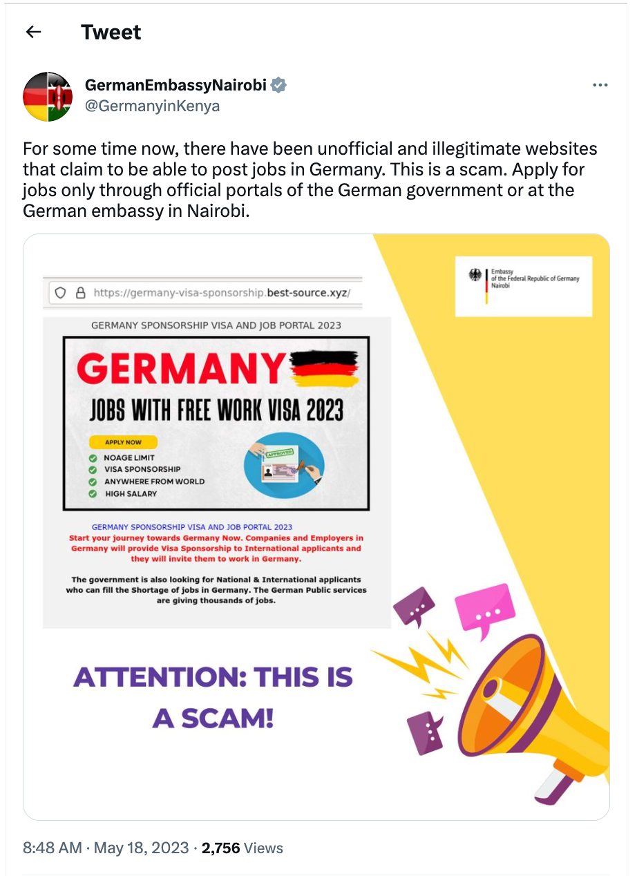 HOAX: This website offering jobs with free work visas in Germany is a sham  | by PesaCheck | PesaCheck