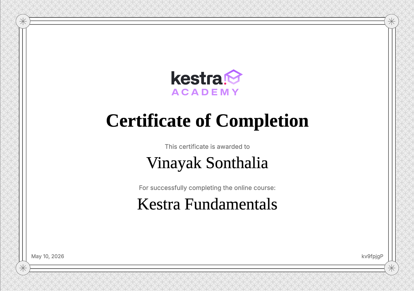 Certification of Completion — Kestra Fundamentals