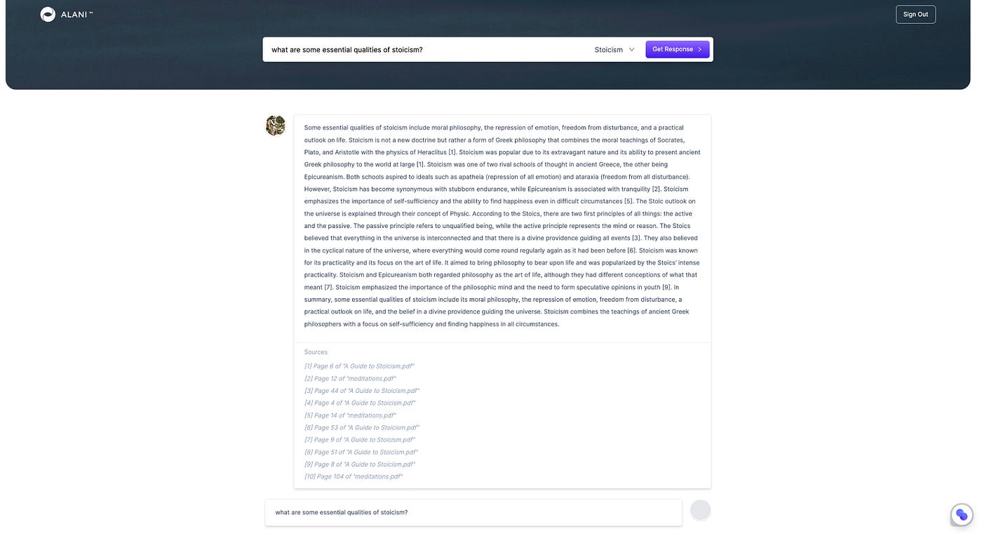 ALANI — Stoicism chatbot providing sourced responses