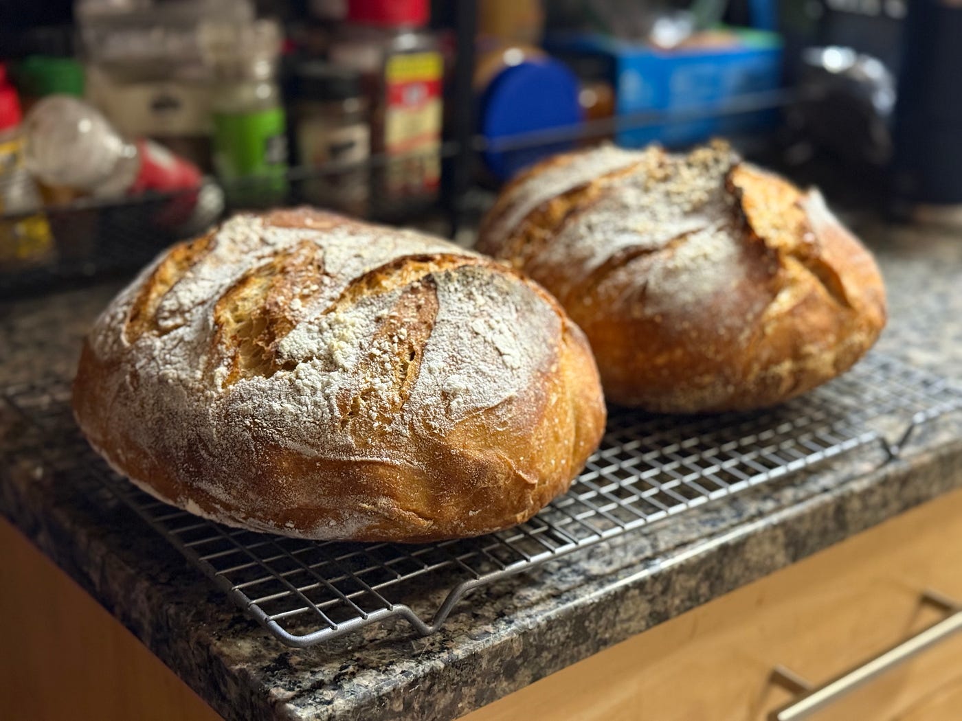 Beautiful loaves of bread! The smell as they cool is the best part.