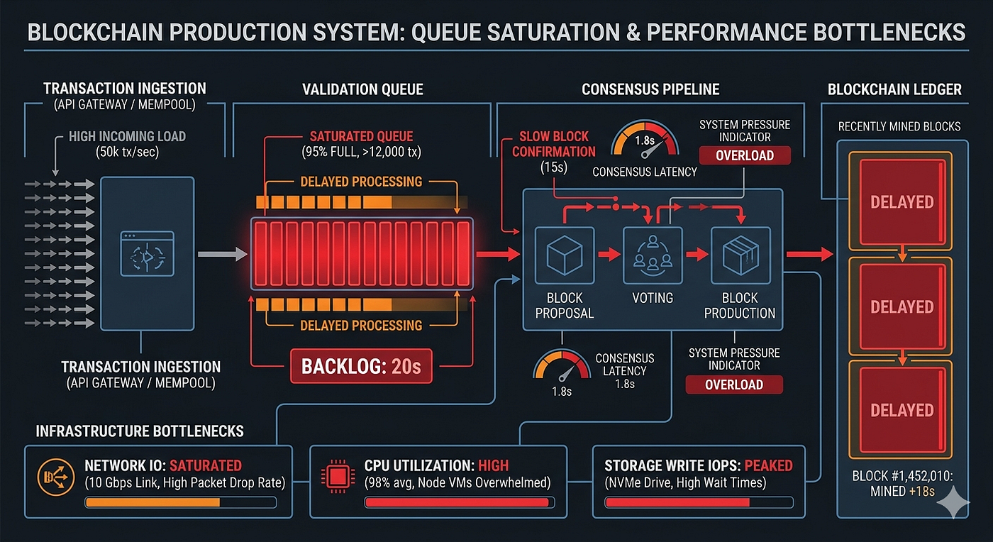 Why Queue Saturation Quietly Breaks Blockchain Production Systems