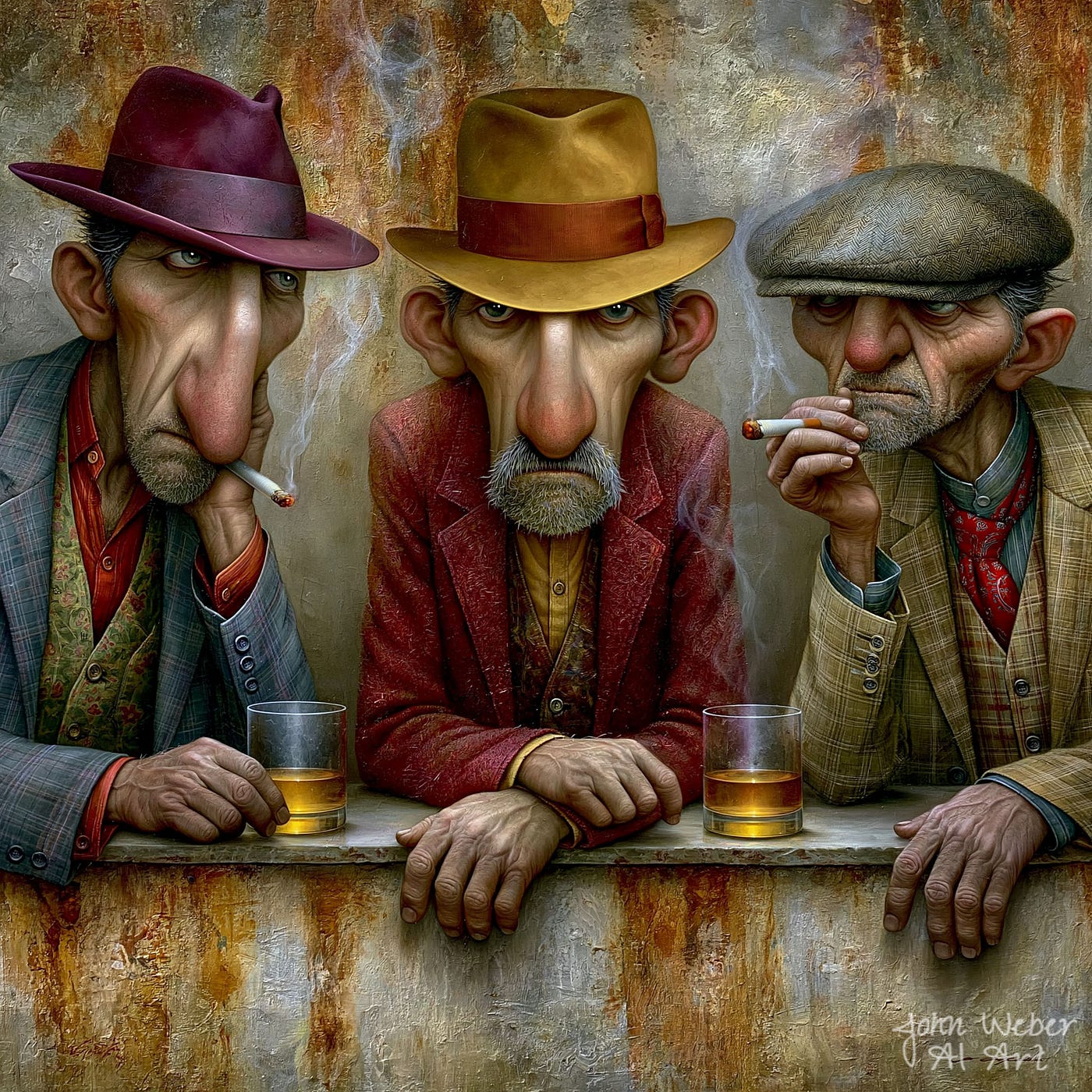 an image of good old boys having a drink — created and owned by John Weber AI Art