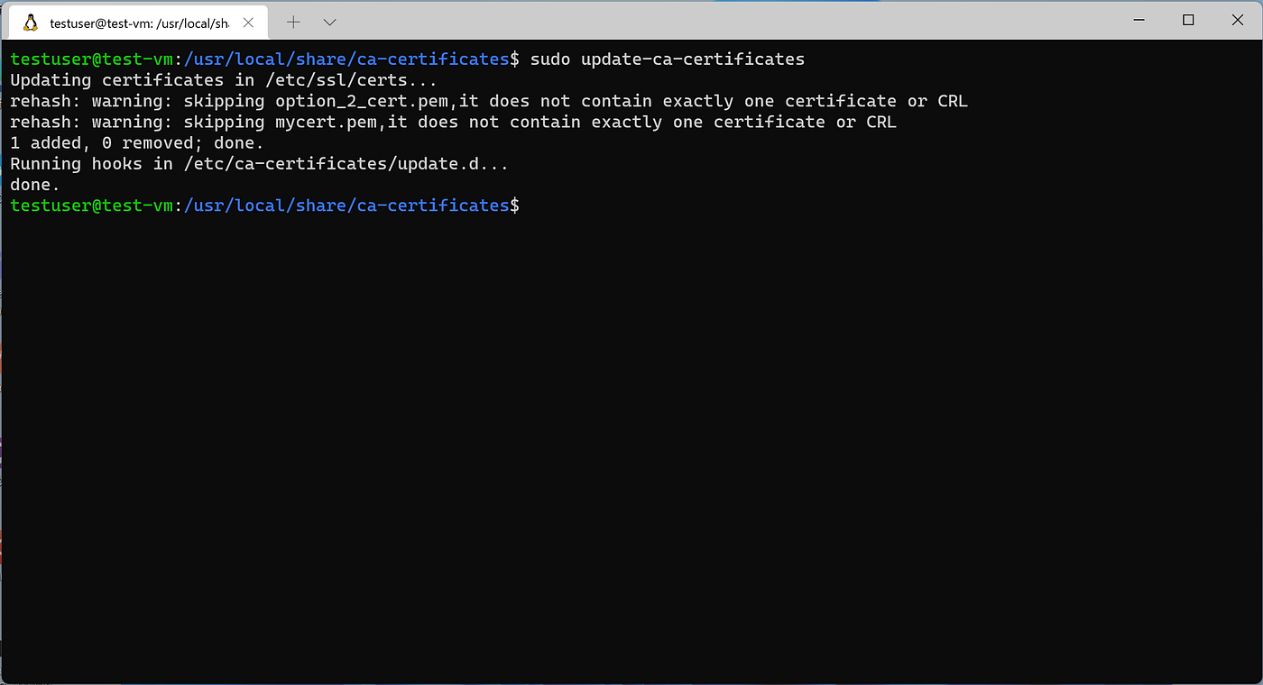 sudo update ca certificates