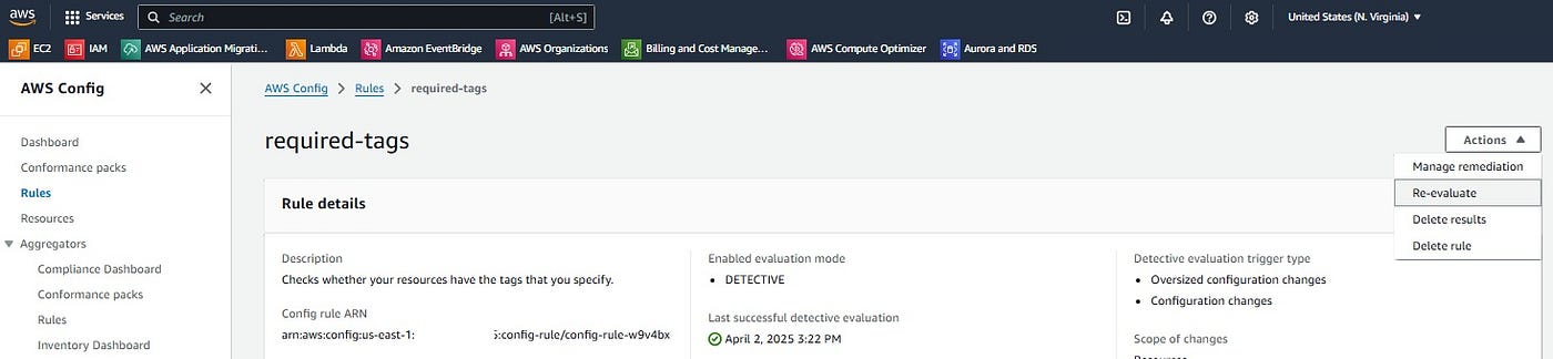 AWS Config rule — Re-evaluate (picture by author)