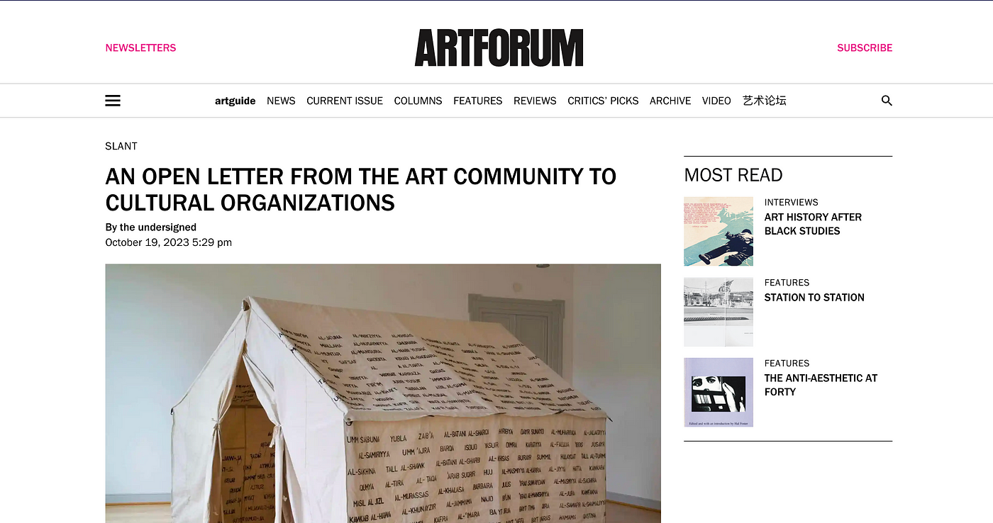 An Open Letter from the Art Community to Cultural Organizations – Artforum