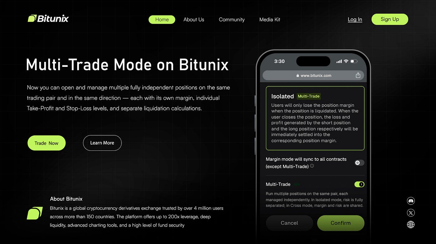 Bitunix запустил Multi-Trade Mode: теперь можно держать несколько независимых позиций по одной паре