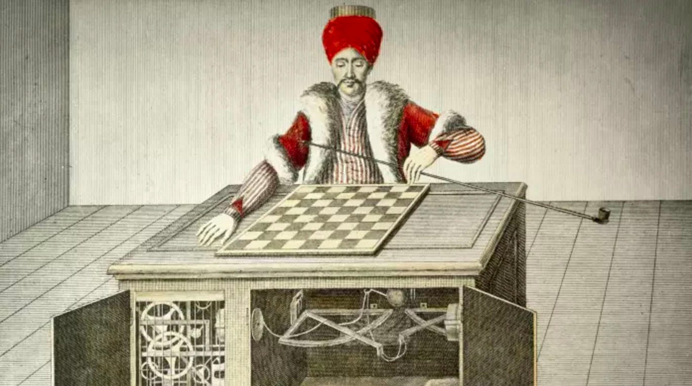 The Turk, a chess-playing robot, was a hoax that started an early  conversation about AI.