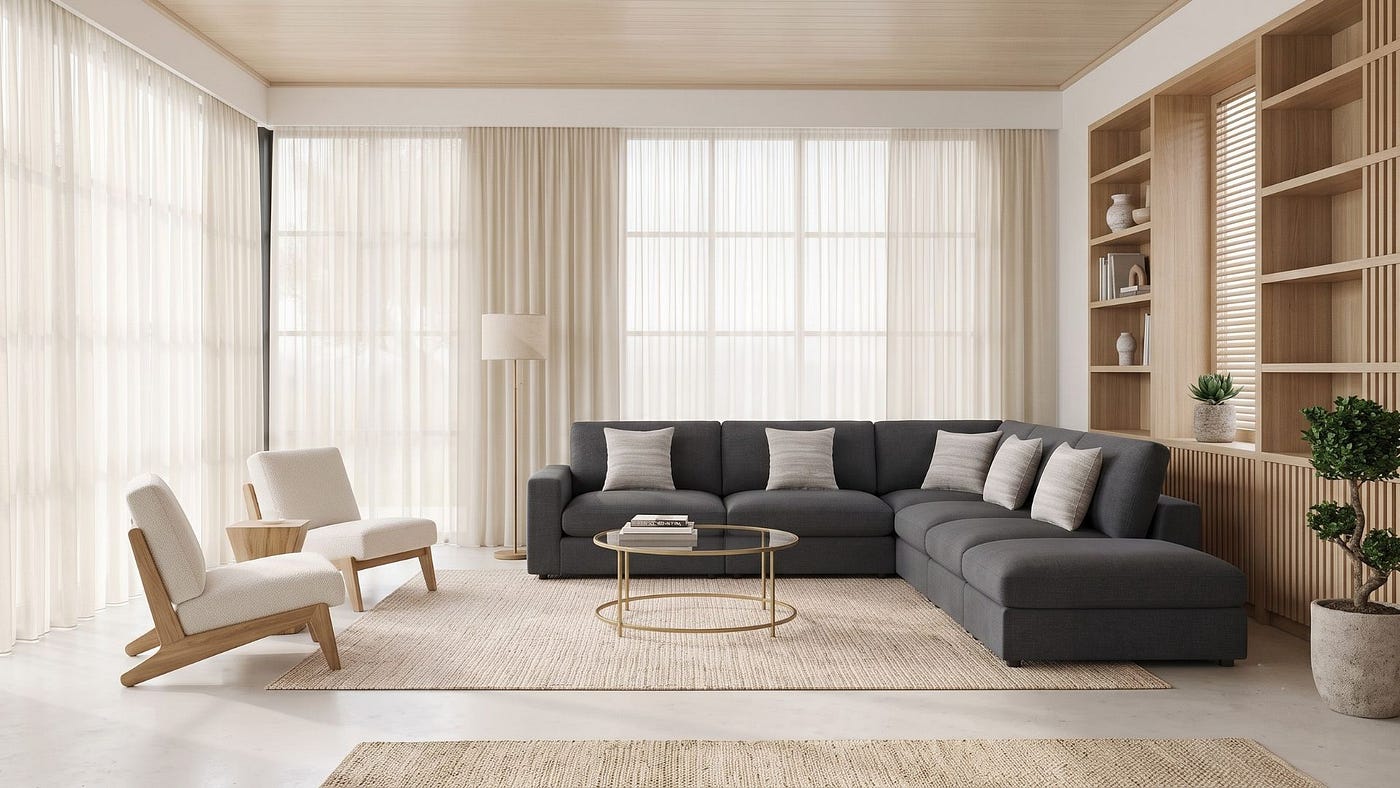 Serene 4-piece Upholstered Modular Sectional Sofa Charcoal From Mid in Mod