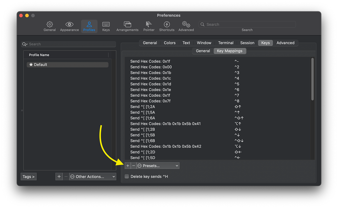 How to configure cursor traversal hotkeys into terminal app