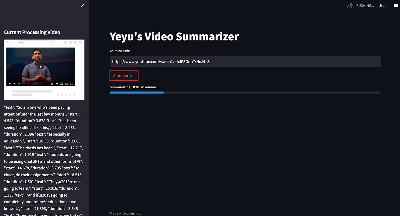 How To Create A Video Summarizer Powered By AI, In 20 Minutes | by Yeyu  Huang | Level Up Coding