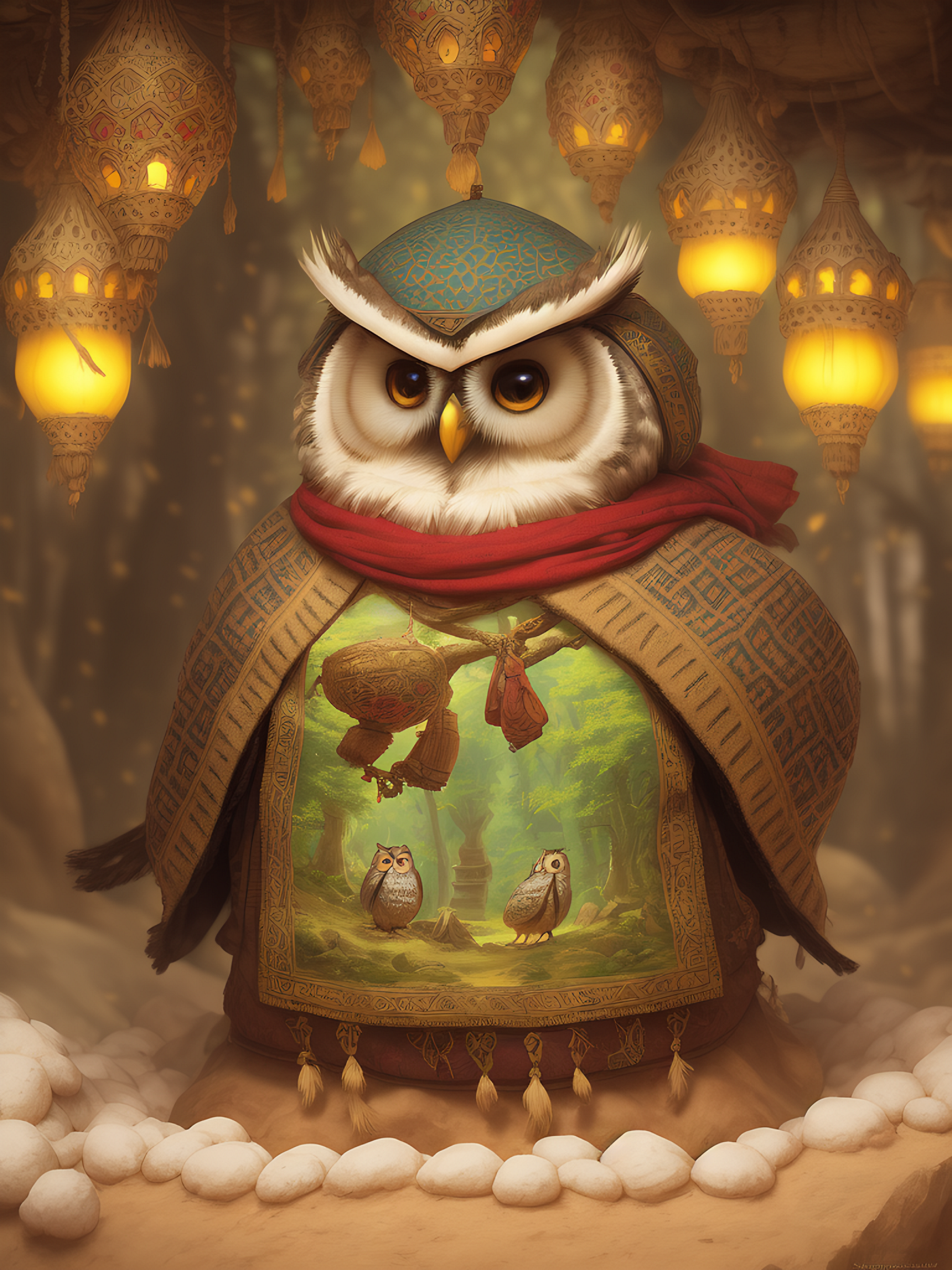 Cute Wise Owl in Mystical Tree · Creative Fabrica