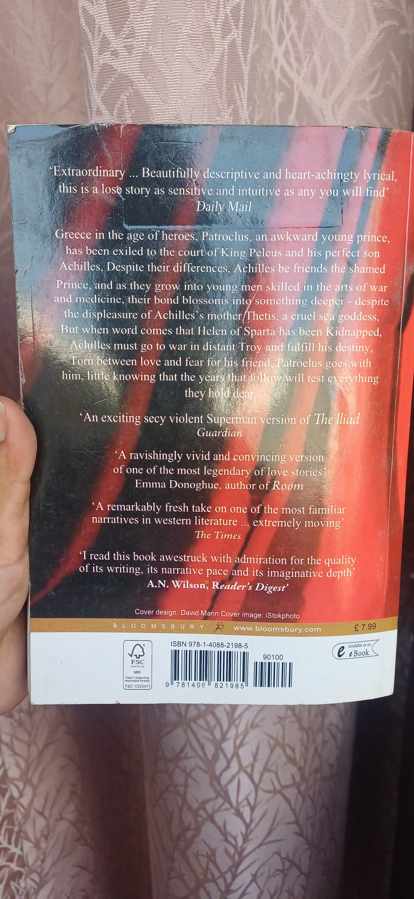 The Back Cover of Song of Achilles Novel
