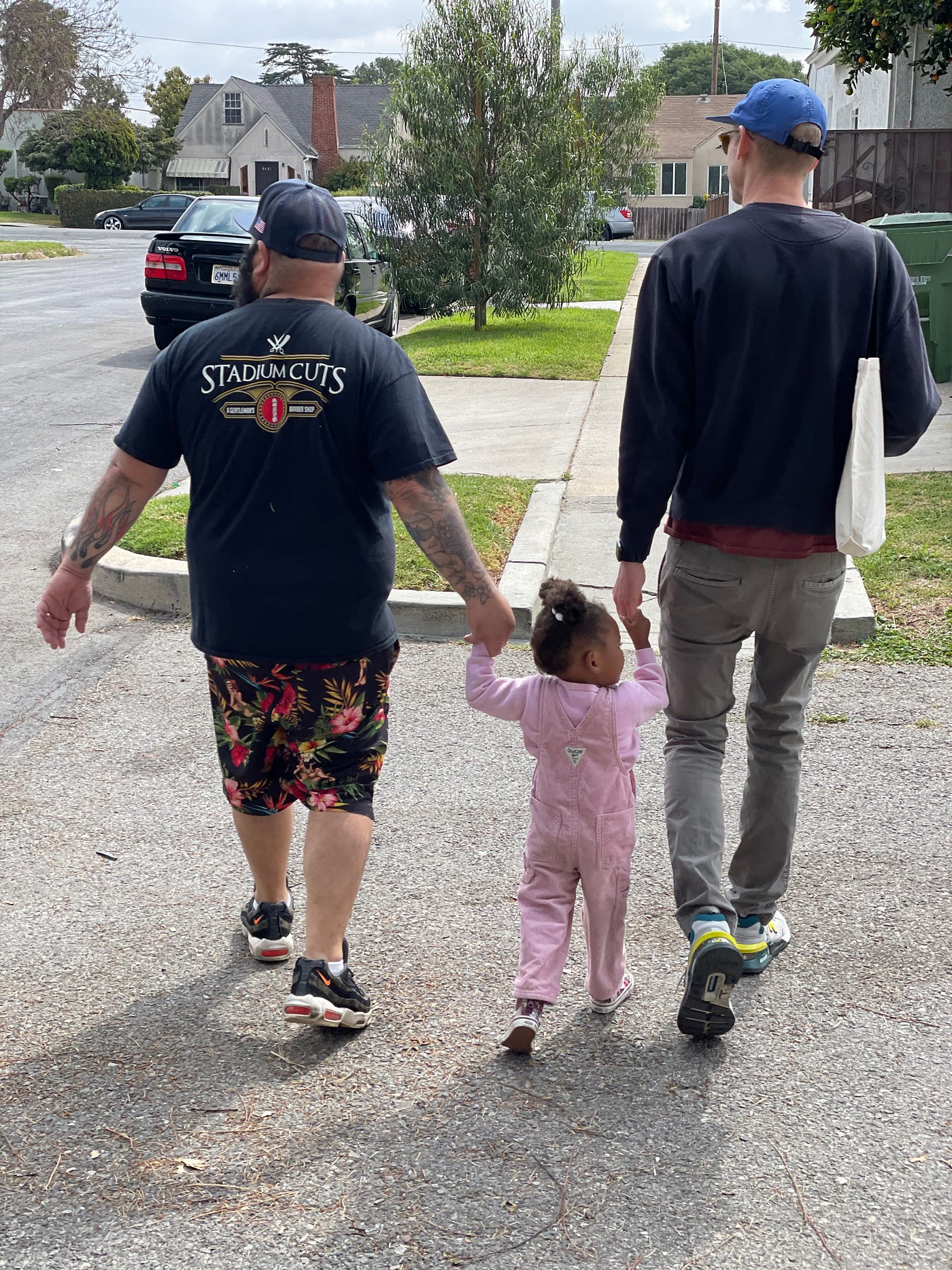 Out for a walk, my son in law, their beautiful foster daughter, and my son.