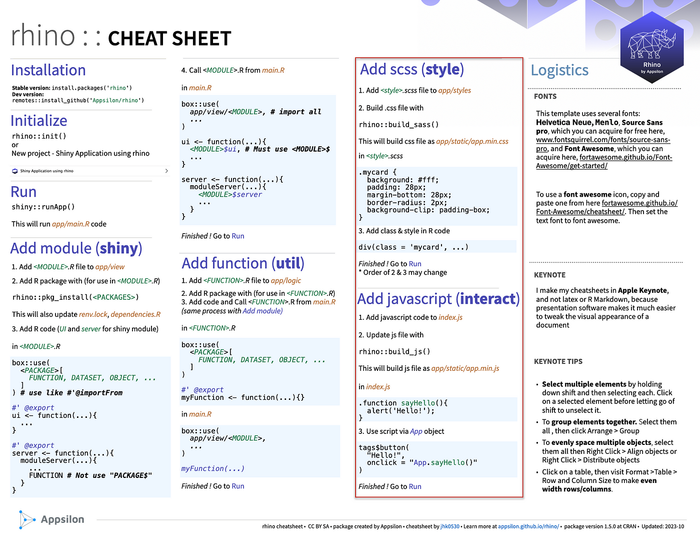 How to make cheatsheet for R package rhino, by Jinhwan Kim