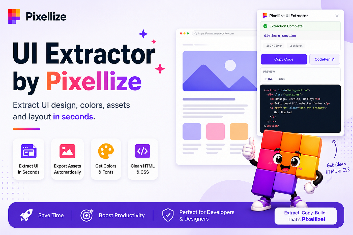 UI Extractor by Pixellize: Extract HTML and CSS from Any Website
